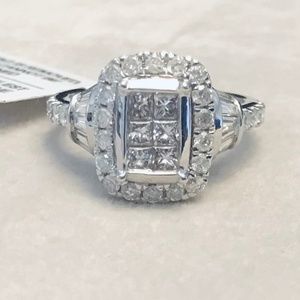 14K White Gold & Genuine Diamond Art Deco Ring